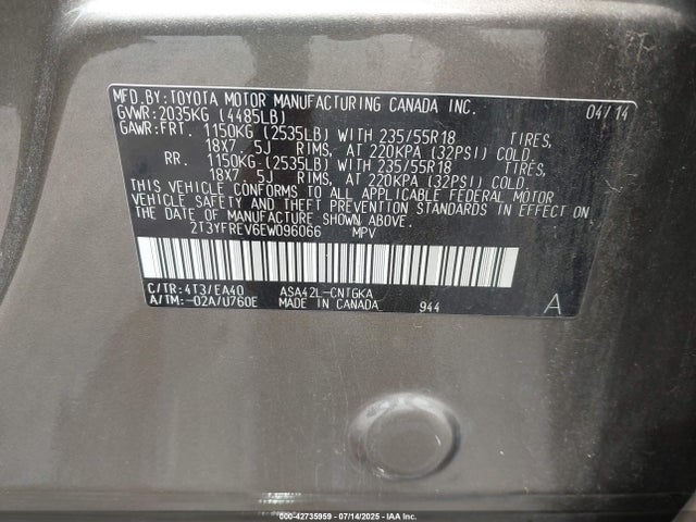 2T3YFREV6EW096066 Toyota 2ar-fe