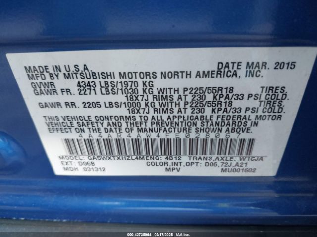 2015 MITSUBISHI OUTLANDER SPORT 4A4AR4AW4FE028067 Photo 8