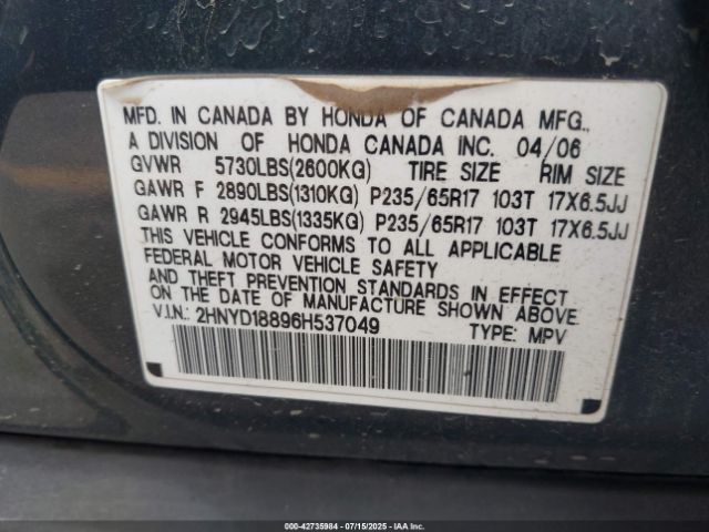 2006 ACURA MDX 2HNYD18896H537049 Photo 8