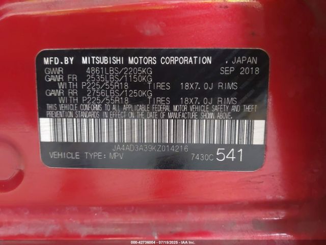 2019 MITSUBISHI OUTLANDER JA4AD3A39KZ014216 Photo 8