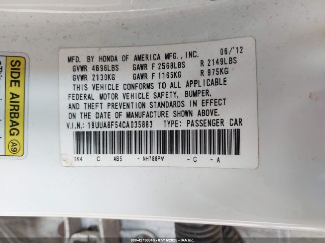 2012 ACURA TL 19UUA8F54CA035883 Photo 8