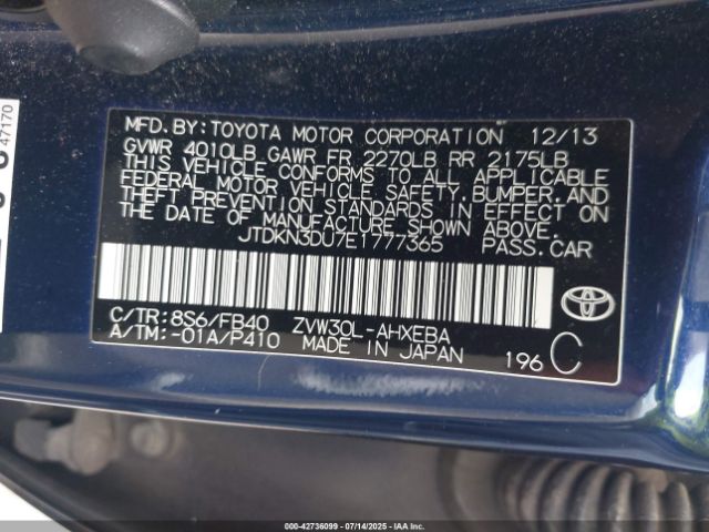 2014 TOYOTA PRIUS JTDKN3DU7E1777365 Photo 8