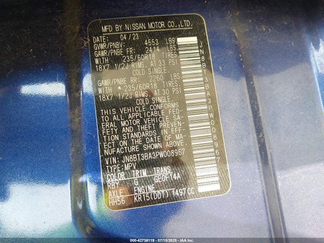 JN8BT3BA3PW008967 Nissan Rogue