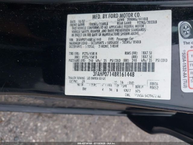 2008 FORD FUSION 3FAHP07148R161448 Photo 8