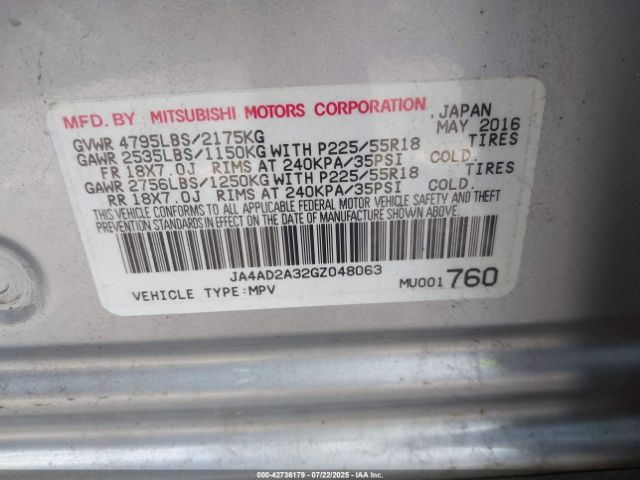 2016 MITSUBISHI OUTLANDER JA4AD2A32GZ048063 Photo 8