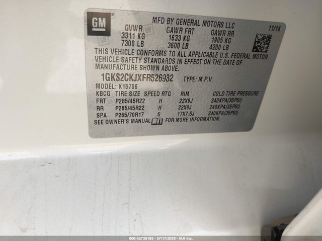 1GKS2CKJXFR526932 GMC l86 - vvt, afm, e85 max, aluminum