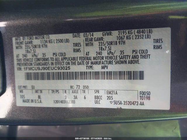 Ford 2014 2014 1FMCU9J90EUC93025 Image 9