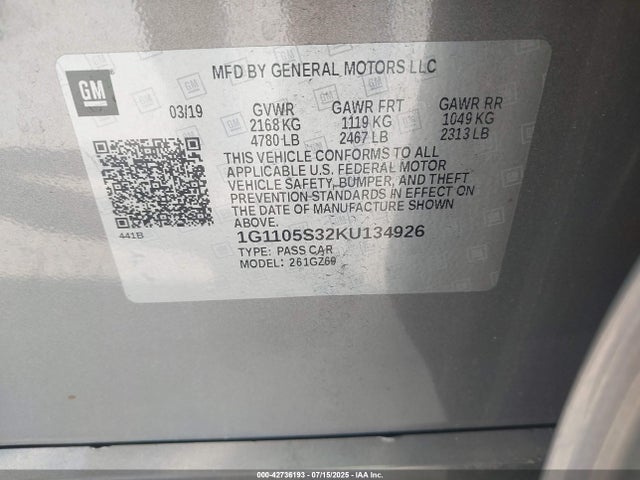 1G1105S32KU134926 Chevrolet lfx - spark ignited direct injection, vvt, e85 max, alum