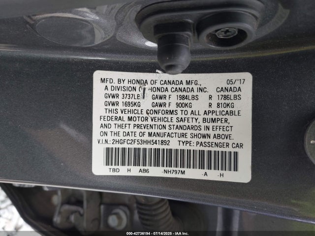 Honda Civic Lx 2017 2HGFC2F53HH541892 Image 9