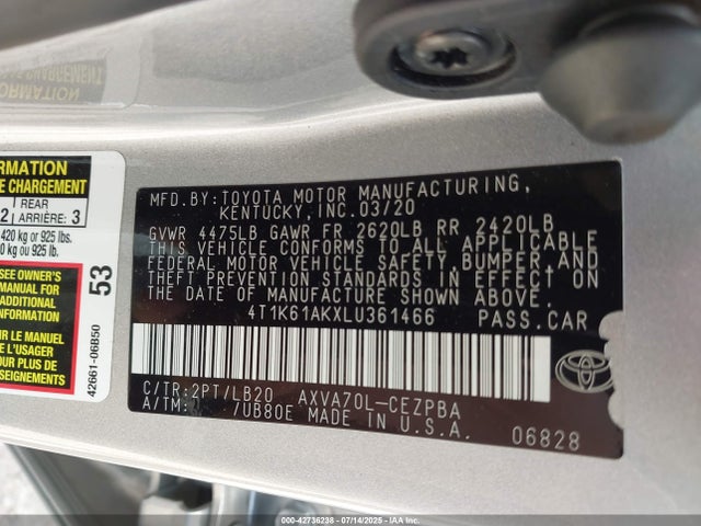 4T1K61AKXLU361466 Toyota a25a-fks