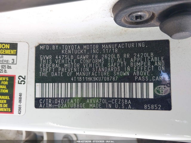 4T1B11HK9KU708787 Toyota a25a-fks