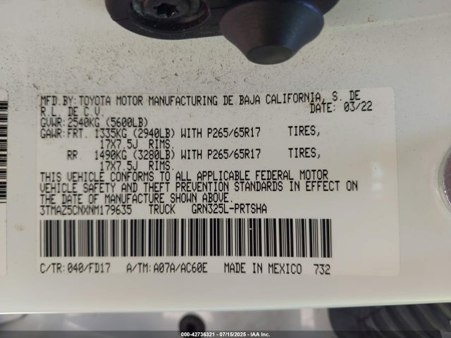 3TMAZ5CNXNM179635 Toyota 2gr-fks
