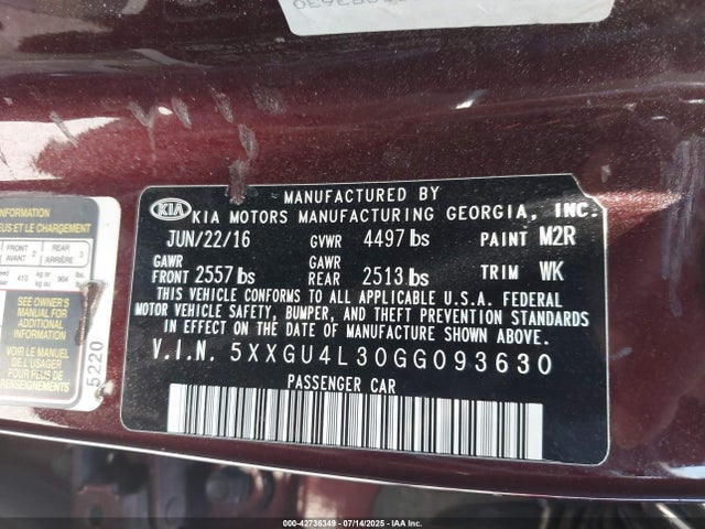 5XXGU4L30GG093630 KIA t-gdi theta ii