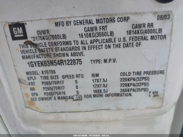 2004 CADILLAC ESCALADE 1GYEK63N54R122875 Photo 8