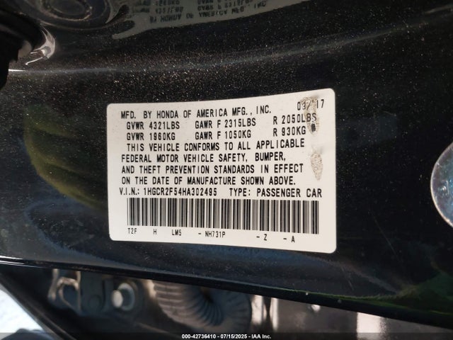 1HGCR2F54HA302495 Honda k24w1