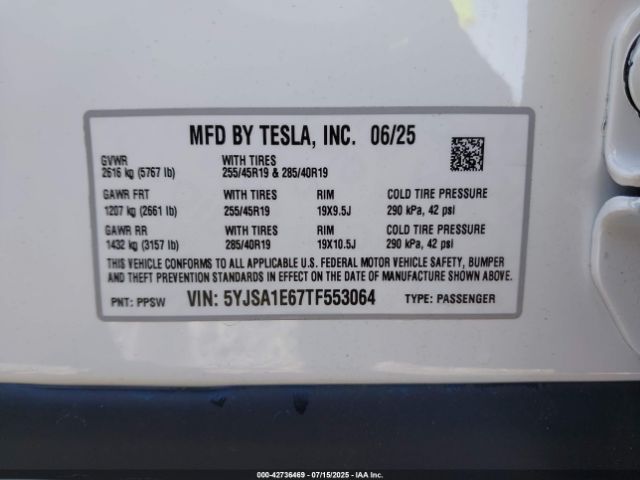 2026 TESLA MODEL S 5YJSA1E67TF553064 Photo 8