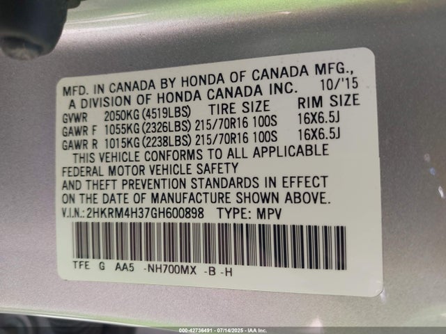 Honda k24w9 2016 2HKRM4H37GH600898 Image 9