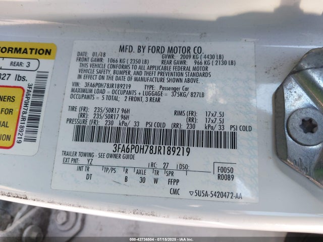 3FA6P0H78JR189219 Ford 2018