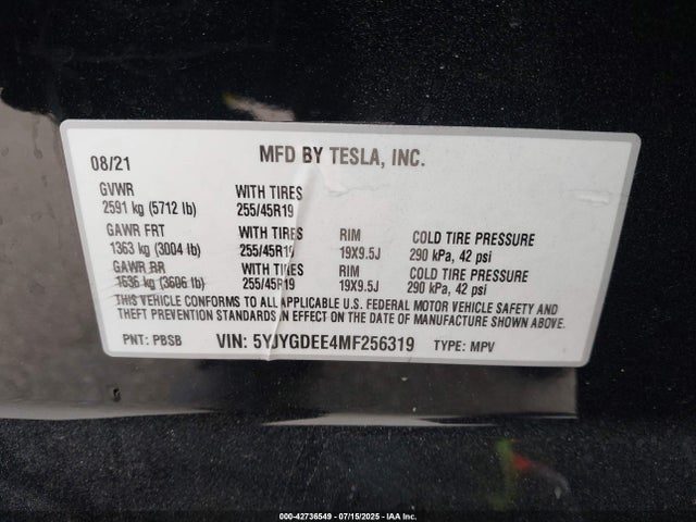 5YJYGDEE4MF256319 Tesla 2021