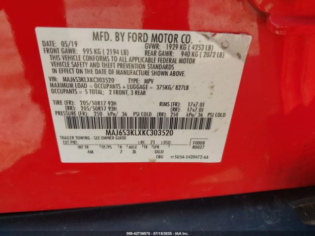 2019 FORD ECOSPORT MAJ6S3KLXKC303520 Photo 8