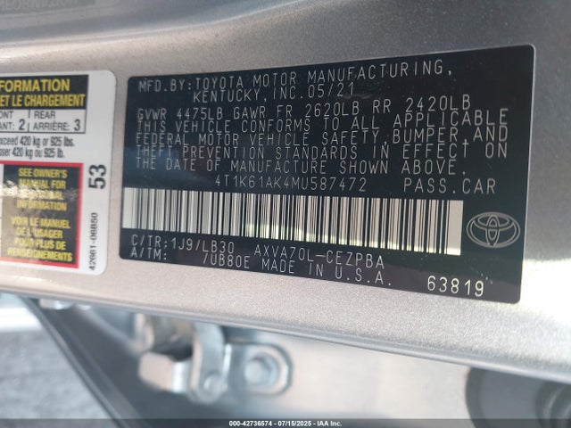 4T1K61AK4MU587472 Toyota a25a-fks
