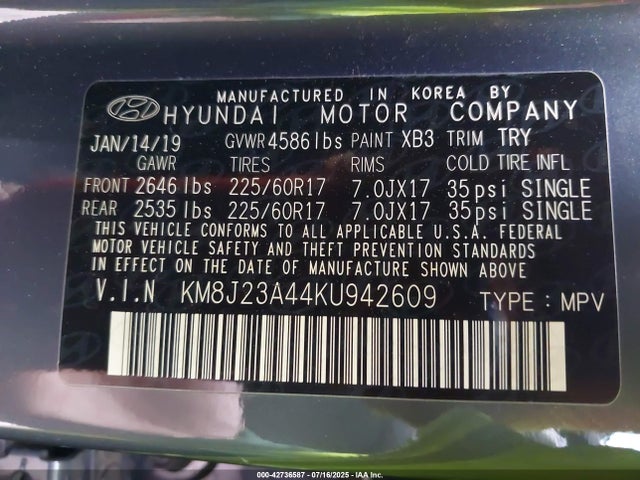 KM8J23A44KU942609 Hyundai gdi nu