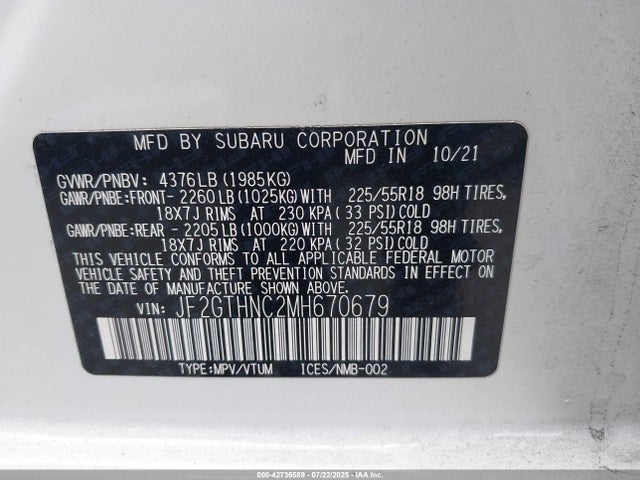 JF2GTHNC2MH670679 Subaru na