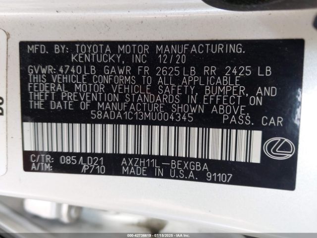 2021 LEXUS ES 300H 58ADA1C13MU004345 Photo 8