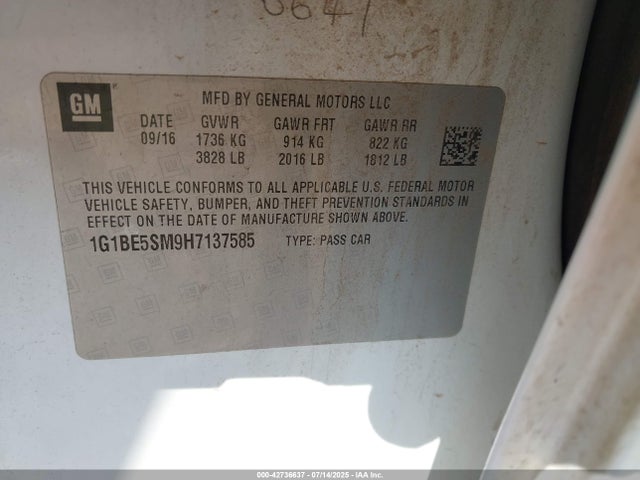 1G1BE5SM9H7137585 Chevrolet le2 -di: direct injection, vvt: variable valve timing, gen, alum