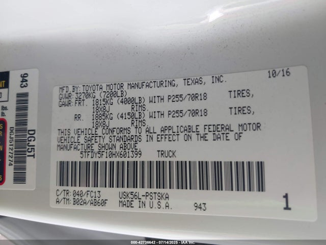 5TFDY5F10HX601399 Toyota 3ur-fe