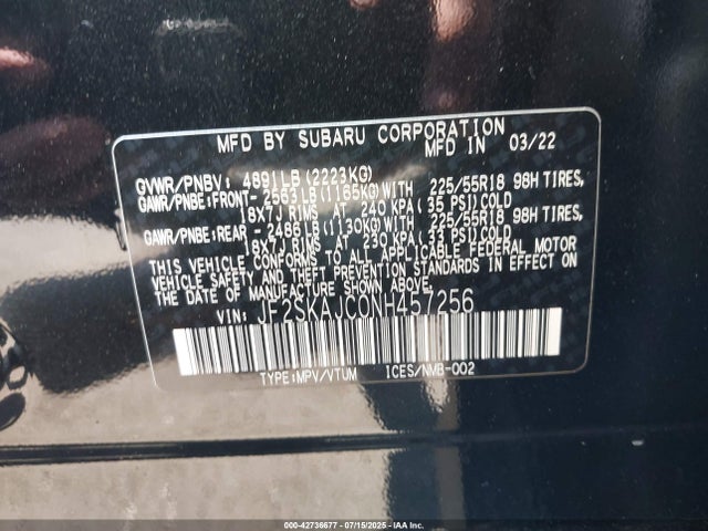 Subaru na u5 2022 JF2SKAJC0NH457256 Image 9