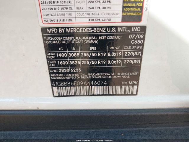 2009 MERCEDES-BENZ ML 350 4JGBB86E09A446074 Photo 8