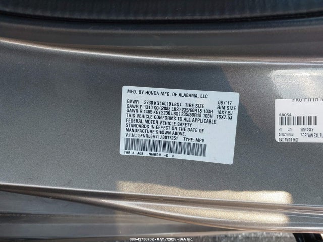 Honda j35y7 2018 5FNRL6H71JB017251 Image 9