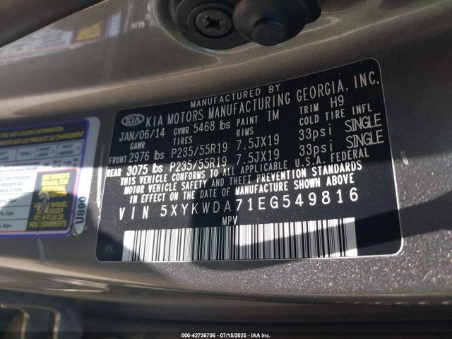5XYKWDA71EG549816 KIA gasoline 3.3 v6 gdi lambda ii