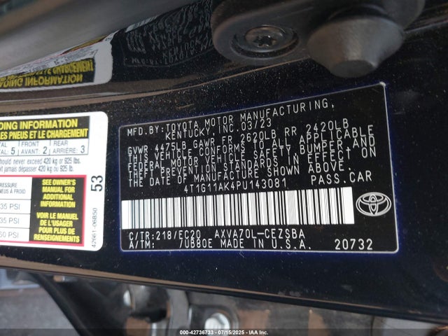 4T1G11AK4PU143081 Toyota a25a-fks