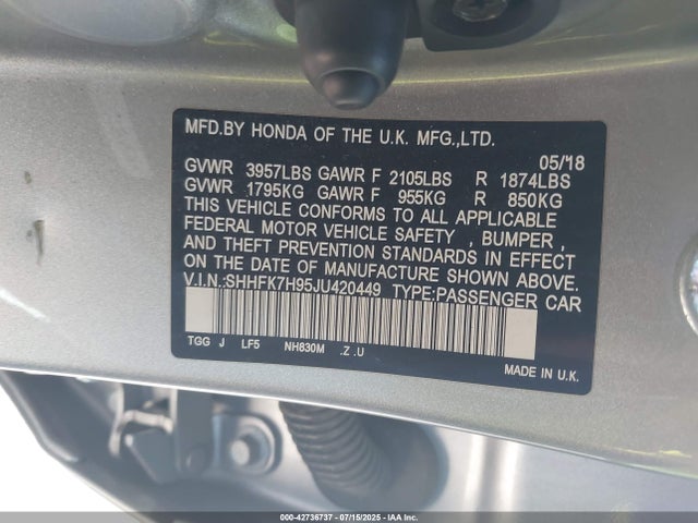 SHHFK7H95JU420449 Honda l15ba