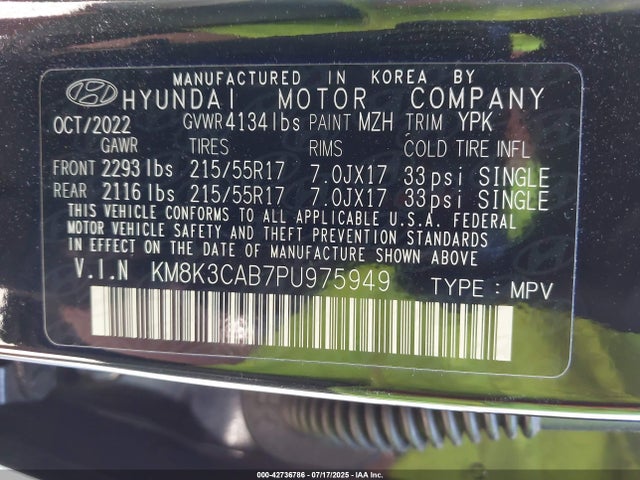KM8K3CAB7PU975949 Hyundai Kona