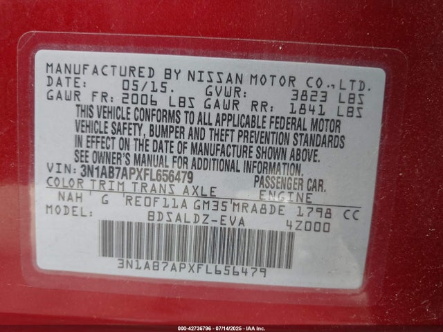 3N1AB7APXFL656479 Nissan 2015