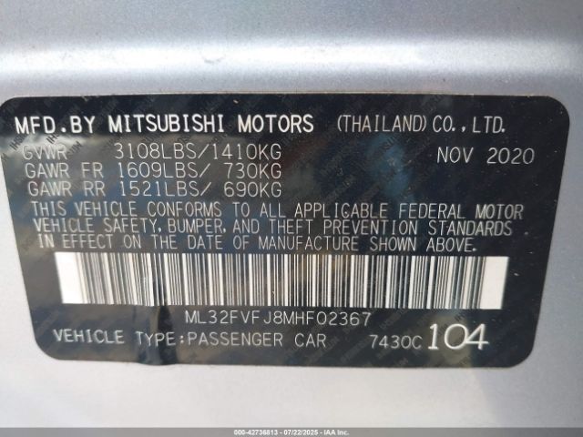 2021 MITSUBISHI MIRAGE G4 ML32FVFJ8MHF02367 Photo 8