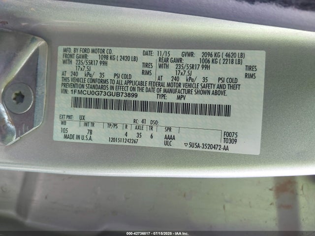 1FMCU0G73GUB73899 Ford 2016
