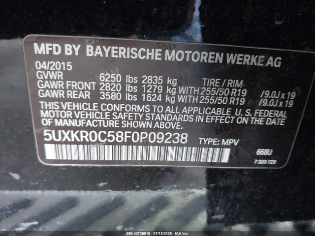 BMW X5 2015 5UXKR0C58F0P09238 Image 9