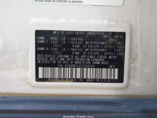2012 SUBARU OUTBACK 4S4BRBCCXC3206344 Photo 8