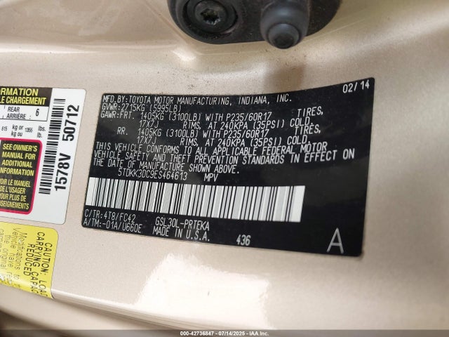 5TDKK3DC9ES464613 Toyota 2gr-fks