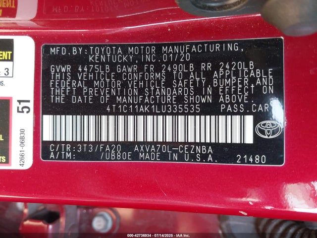 4T1C11AK1LU335535 Toyota a25a-fks