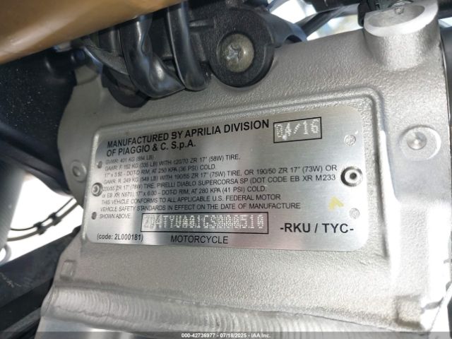 2016 APRILIA TUONO ZD4TYUA01GS000510 Photo 9