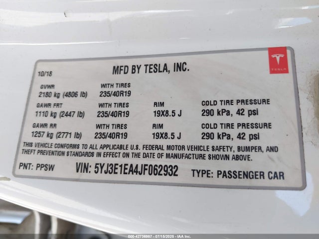 2018 TESLA MODEL 3 5YJ3E1EA4JF062932 Photo 8