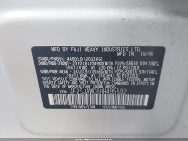 Subaru naturally aspirated u5 2017 JF2SJAWC8HH495592 Image 9