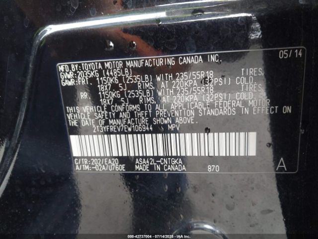 2014 TOYOTA RAV4 2T3YFREV7EW106944 Photo 8