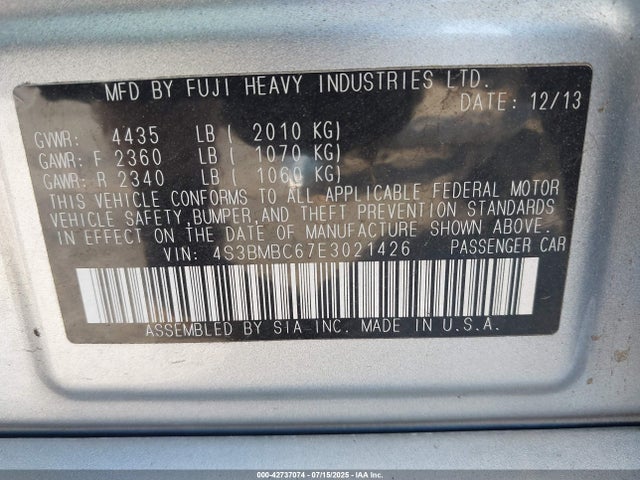 Subaru 2.5na u5 2014 4S3BMBC67E3021426 Image 9