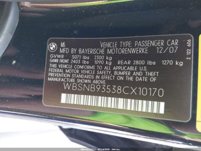 2008 BMW M5 WBSNB93538CX10170 Photo 8
